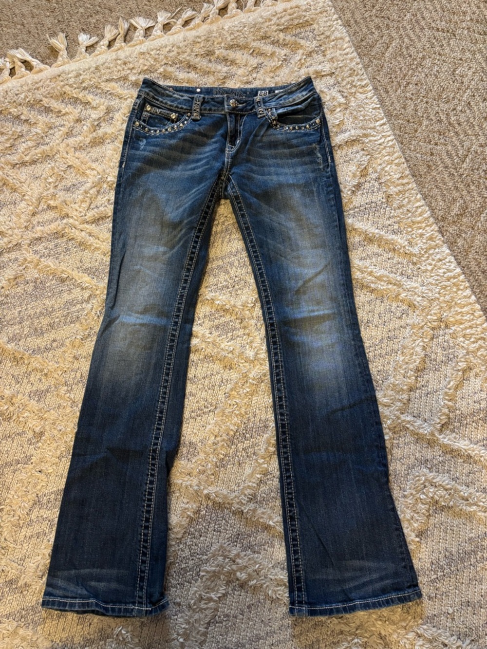 Miss Me Dark Blue Bootcut Jeans with Studded Pockets